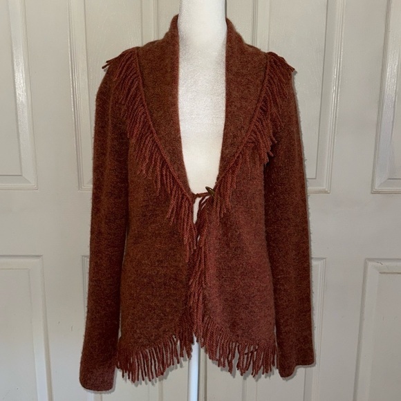 Susan Bristol Rust Wool Blend Fringed Cardigan - Picture 1 of 4
